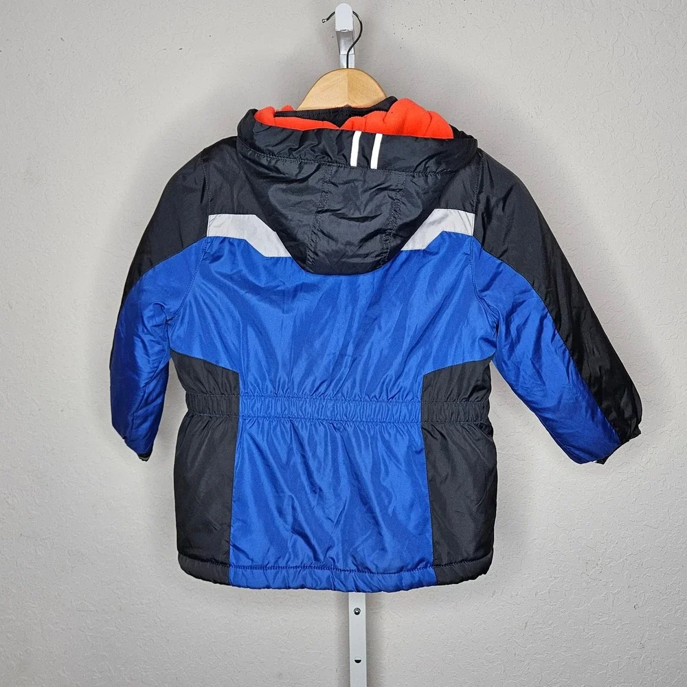 OshKosh‎ B'gosh Boys Blue Black Colorblock Fleece Lined Hooded Puffer Jacket L 7